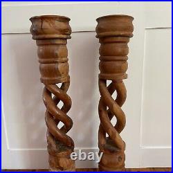 Pair Large Freestanding Vintage Handmade Candlestick Candle Stick Wood