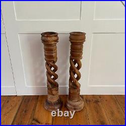 Pair Large Freestanding Vintage Handmade Candlestick Candle Stick Wood