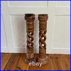 Pair Large Freestanding Vintage Handmade Candlestick Candle Stick Wood