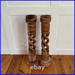 Pair Large Freestanding Vintage Handmade Candlestick Candle Stick Wood