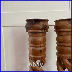 Pair Large Freestanding Vintage Handmade Candlestick Candle Stick Wood