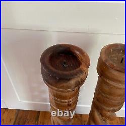 Pair Large Freestanding Vintage Handmade Candlestick Candle Stick Wood