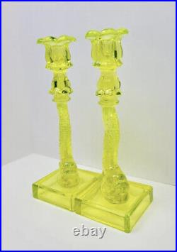 Pair MMA Vaseline Glass Fish Vintage Candlesticks Imperial Koi Dolphin