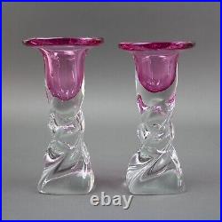 Pair Murano Italy Cenedese Sommerso Twist Art Glass Candlestick Candle Holders