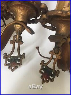 Pair Of 2 Vintage 1920's Deco Cast Iron Candlestick Wall Sconce Light Fixtures