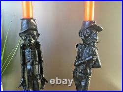 Pair Of Antique Vintage Novelty French Soldier Metal Candle Holders Candlesticks