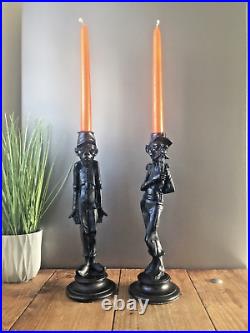 Pair Of Antique Vintage Novelty French Soldier Metal Candle Holders Candlesticks