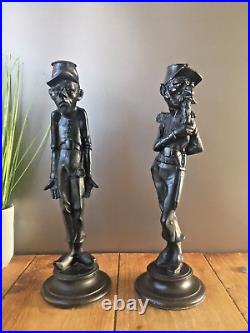 Pair Of Antique Vintage Novelty French Soldier Metal Candle Holders Candlesticks