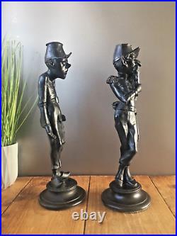 Pair Of Antique Vintage Novelty French Soldier Metal Candle Holders Candlesticks