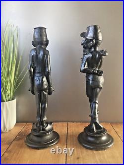 Pair Of Antique Vintage Novelty French Soldier Metal Candle Holders Candlesticks