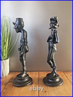 Pair Of Antique Vintage Novelty French Soldier Metal Candle Holders Candlesticks