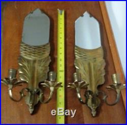 Pair Of Chapman Acorn Wall Sconce Candlestick Holder Vintage Brass Mirror Candle