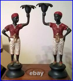 Pair Of Cold Painted Bronze Blackamoor Boy Figures Candlesticks Free Uk P&p