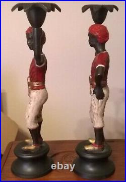 Pair Of Cold Painted Bronze Blackamoor Boy Figures Candlesticks Free Uk P&p