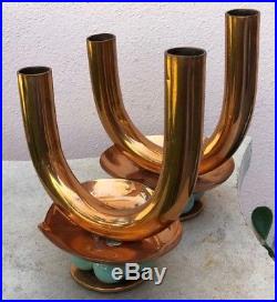 Pair Of Copper Vintage Double Candlestick Holders Signed Royal Hickman