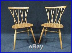 Pair Of Ercol Candle Stick Maker Dining Chairs Retro Vintage Danish