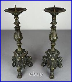 Pair Of French Brass Vintage Candelabra Candlestick Candleholder (lot 5147)