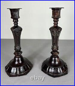 Pair Of French Vintage Brass Candle Holders Candelabra Candlestick (lot 5058)