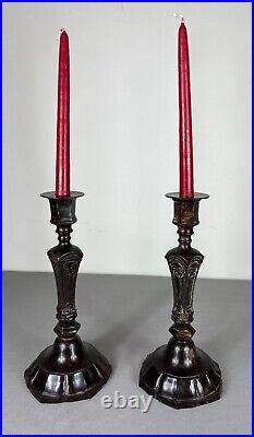 Pair Of French Vintage Brass Candle Holders Candelabra Candlestick (lot 5058)