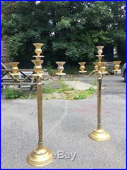 Pair Of Large Church Antique Vintage Brass Candlesticks Candelabra