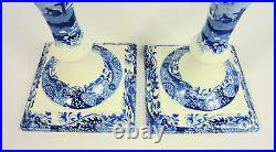 Pair Of Large Vintage Spode Blue Italian Candlesticks With Square Base