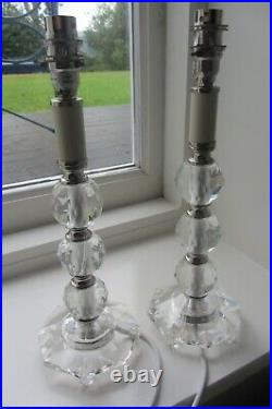 Pair Of Laura Ashley Vintage Candlestick Glass Lamp Bases With New Shades