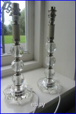 Pair Of Laura Ashley Vintage Candlestick Glass Lamp Bases With New Shades