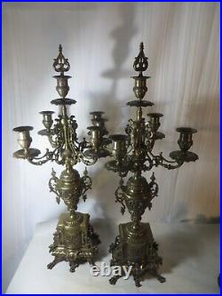 Pair Of Old Vintage Brass Pair Of Renaissance Candelabras 26 3/4