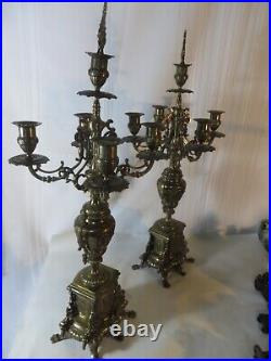 Pair Of Old Vintage Brass Pair Of Renaissance Candelabras 26 3/4