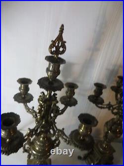 Pair Of Old Vintage Brass Pair Of Renaissance Candelabras 26 3/4