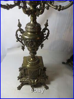 Pair Of Old Vintage Brass Pair Of Renaissance Candelabras 26 3/4