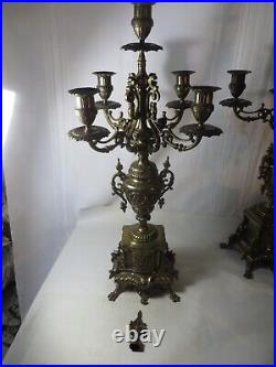 Pair Of Old Vintage Brass Pair Of Renaissance Candelabras 26 3/4