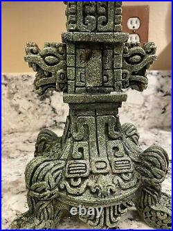 Pair Of Original Zarebski Mexican Art Aztec Candlestick Holder Vintage Malachite
