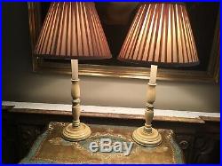 Pair Of Quality Vintage Hand Painted Candlestick Table Lamps