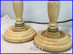 Pair Of Quality Vintage Hand Painted Candlestick Table Lamps