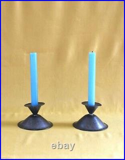 Pair Of Rare Karl Raichle Bauhaus Tin Candlesticks Zinn RARE VINTAGE RETRO