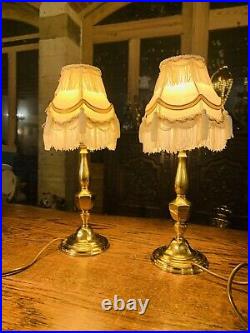 Pair Of Solid Polished Cast Brass Candlestick Table Lamps, Rewired Vintage