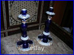 Pair Of Stunning Vintage. Antique Cobalt Blue Meissen Candlesticks 12 Tall