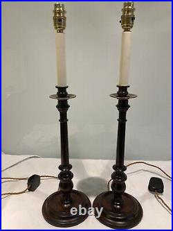 Pair Of Tall Vintage Mahogany Candlestick Table Lamps Refurbished