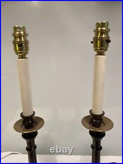 Pair Of Tall Vintage Mahogany Candlestick Table Lamps Refurbished