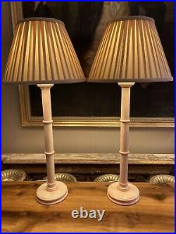 Pair Of Tall Vintage Marbled Faux Bamboo Shaped Candlestick Table Lamps