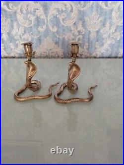 Pair Of Vintage Brass Cobra Snake Candlestick Holders