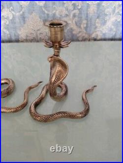 Pair Of Vintage Brass Cobra Snake Candlestick Holders