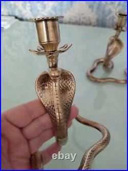 Pair Of Vintage Brass Cobra Snake Candlestick Holders