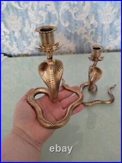 Pair Of Vintage Brass Cobra Snake Candlestick Holders