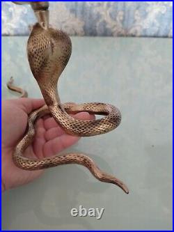 Pair Of Vintage Brass Cobra Snake Candlestick Holders