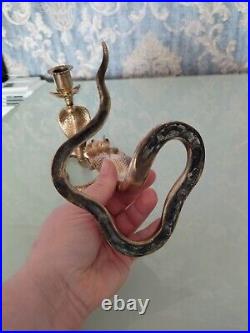 Pair Of Vintage Brass Cobra Snake Candlestick Holders