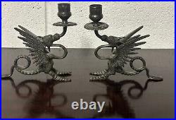 Pair Of Vintage Bronze Chinese Dragon Design Candlestick Holders