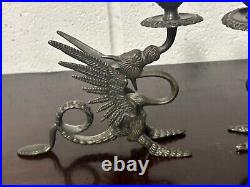 Pair Of Vintage Bronze Chinese Dragon Design Candlestick Holders