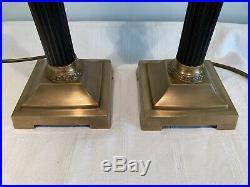 Pair Of Vintage Classical Reeded Column Candlestick Table Lamps